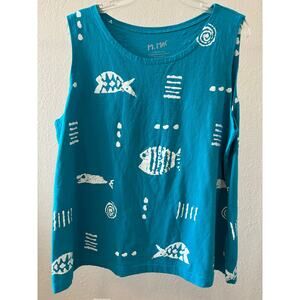 M. MAC Tank Top Plus Size 2X Blue Fish Print Coastal